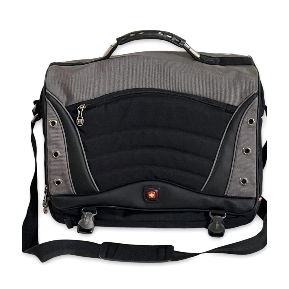 SwissGear By Wenger Saturn 17” Laptop Messenger Bag Gray Black Rugged Pockets